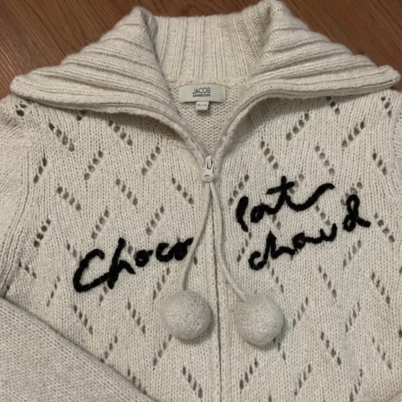 Jacob Connexion Cream Wool Pompom Zipper Cardigan - Picture 3 of 8